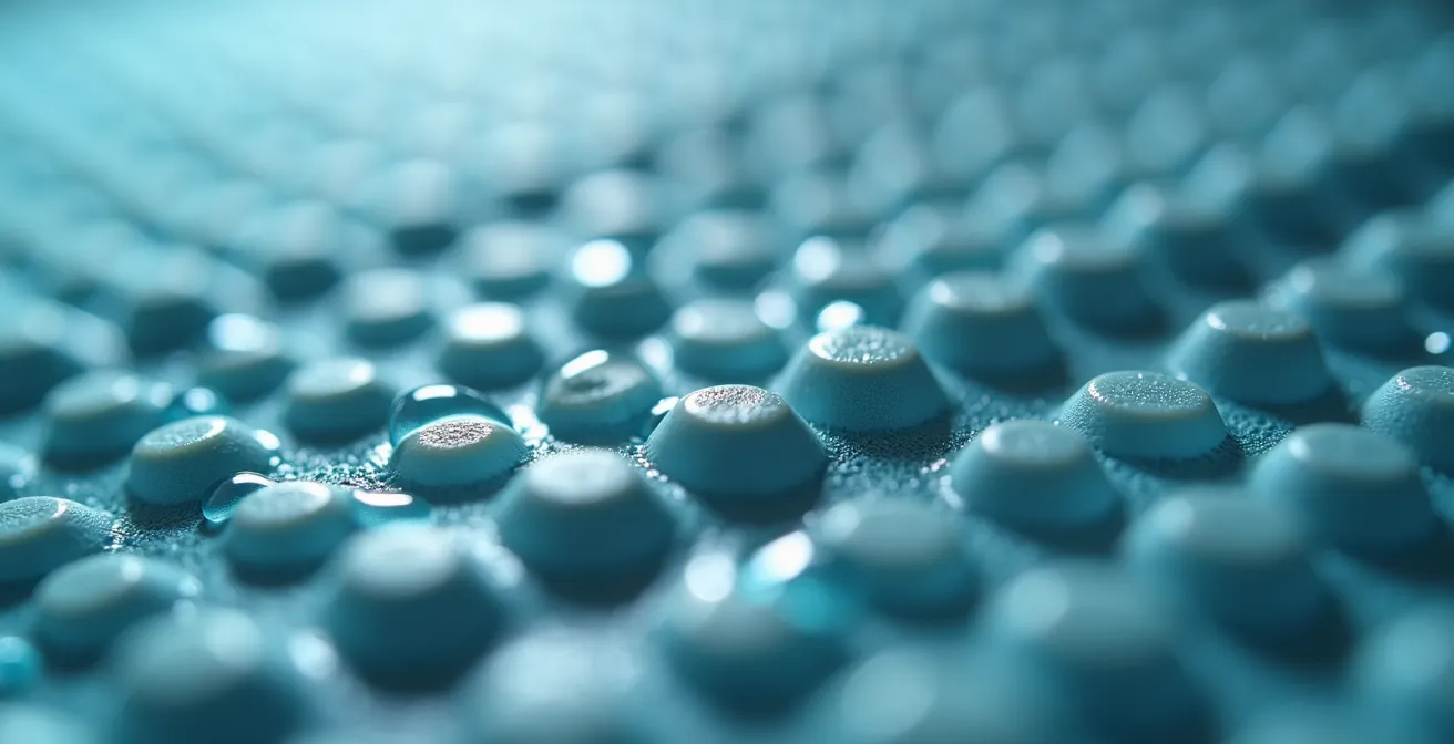 Extreme close-up of rubber bath mat surface texture showing grip patterns