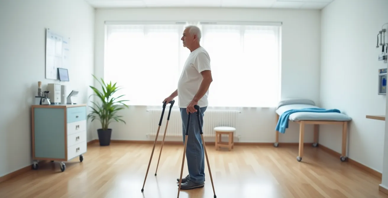 Side-by-side comparison of correct walking stick posture technique